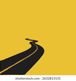 Curvy road on yellow background — minimal abstract highway illustration
