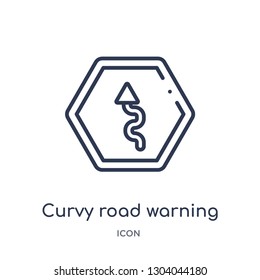 curvy road warning icon from user interface outline collection. Thin line curvy road warning icon isolated on white background.