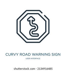 Curvy Road Warning Sign Thin Line Icon. Danger, Traffic Linear Icons From User Interface Concept Isolated Outline Sign. Vector Illustration Symbol Element For Web Design And Apps.