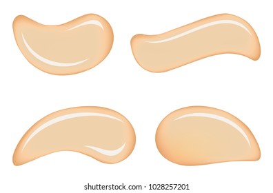 Curvy round form light pink color skincare shade dye paint on white backdrop. Smooth shiny fashion pour sample splat set design surface. Tasty curl curve spread. Closeup macro view with space for text