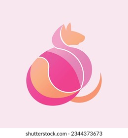 Curvy shaped cat logo on light background, cute and modern