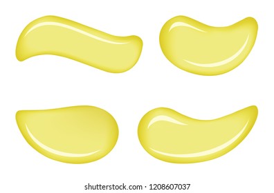 Curvy soft form vibrant color enamel dye on white backdrop. smooth shiny gloss pour splat set design surface. Tasty sweet light jello cream spread rounded shape. Closeup macro view with space for text
