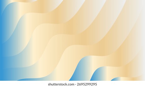 Formas macias curvilíneas se sobrepõem criando azul vibrante e ouro camadas pano de fundo papel de parede brilhante