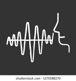 Curvy soundwave chalk icon. Standart voice frequency idea. Human speech wavy amplitude. Sound producing scheme. Voice command. Conversation, talking, chat. Isolated vector chalkboard illustration
