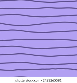Curvy stripes purple seamless pattern. Minimal abstract background with horizontal wavy lines. Hand drawn texture. Repeat vector illustration for fabric, wallpaper, cover, banner