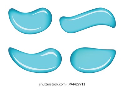 Curvy varnish form vibrant azure color. Enamel dye design on light backdrop surface. Smooth shiny gloss pour splodge set. Art wet fresh eco spa symbol sign. Close-up macro view with space for text