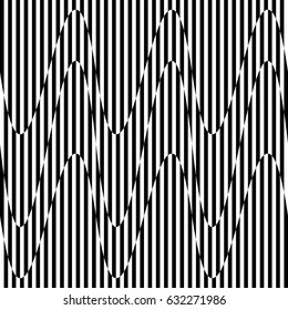 Curvy, waving lines abstract geometry element. Monochrome distorted stripes, random lines pattern