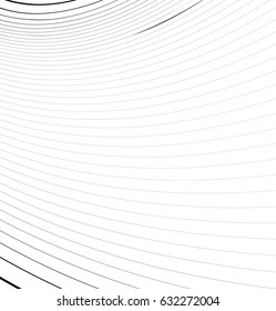 Curvy, waving lines abstract geometry element. Monochrome distorted stripes, random lines pattern