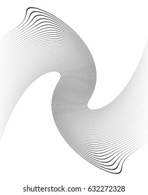 Curvy, waving lines abstract geometry element. Monochrome distorted stripes, random lines pattern