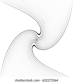 Curvy, waving lines abstract geometry element. Monochrome distorted stripes, random lines pattern