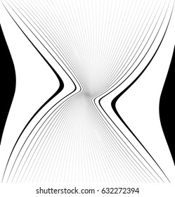 Curvy, waving lines abstract geometry element. Monochrome distorted stripes, random lines pattern