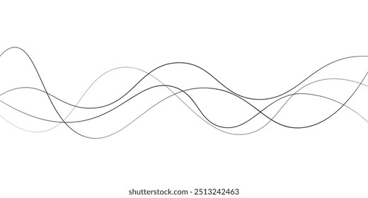 Curvy wavy black lines isolated on white background. Shapes pattern flow. Vector illustration in flat style