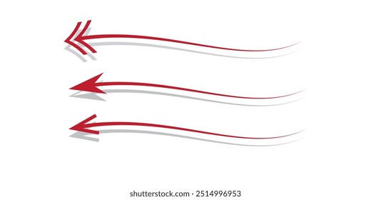 Curvy, wavy, waving arrows shape set