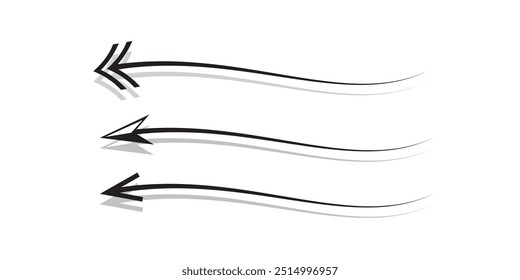 Curvy, wavy, waving arrows shape set