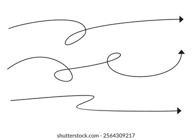 Curvy, wavy, waving arrows shape set. vector template