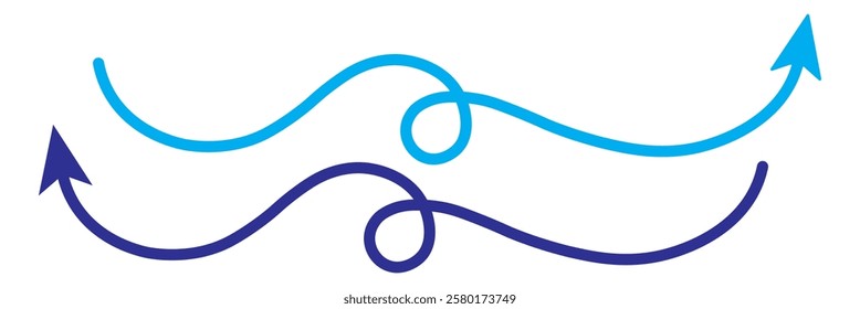 Curvy, wavy, waving arrows shape set. wavy curved Long arrow icon. long line arrow vector. flat style Arrow symbol. arrow on a white background. vector illustration.