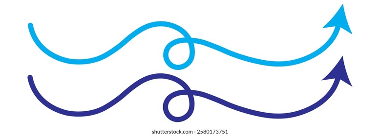 Curvy, wavy, waving arrows shape set. wavy curved Long arrow icon. long line arrow vector. flat style Arrow symbol. arrow on a white background. vector illustration.