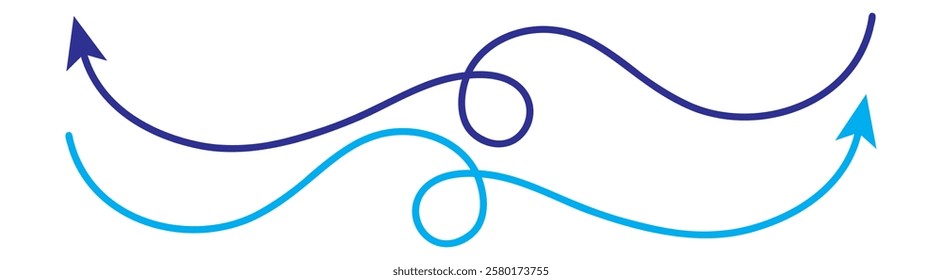 Curvy, wavy, waving arrows shape set. wavy curved Long arrow icon. long line arrow vector. flat style Arrow symbol. arrow on a white background. vector illustration.