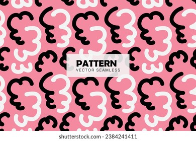 Curvy white and black lines pink background seamless repeat pattern