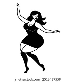 Curvy Woman Dancing Silhouette Vector Illustration - Elegant Dance Pose