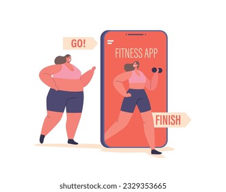 Curvy Woman Exercises With A Fitness Program On Her Phone Screen, Engaging In Dedicated Training Sessions