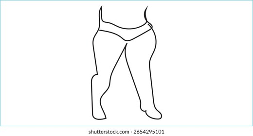 Curvy woman legs, line art on white isolated background. Plus size model, body positive concept