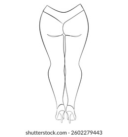 Curvy woman in panties and shoes line art on white isolated background