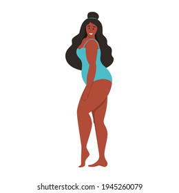 Curvy woman. Plus size girl. The concept of body positivity, self-love. Love your body. Flat cartoon vector illustration.