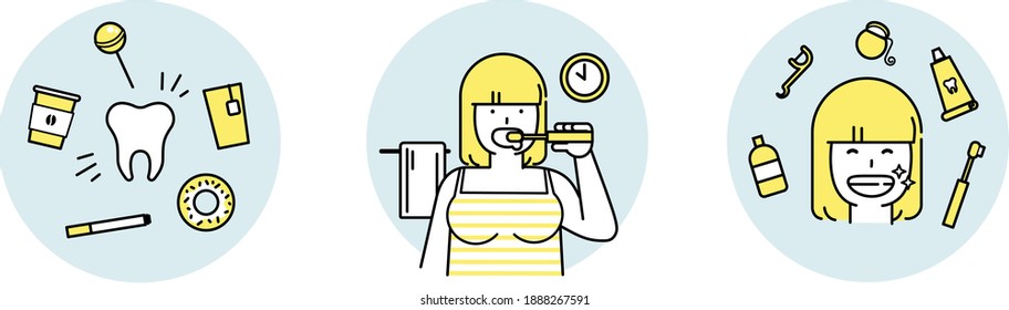 A curvy woman takes care of her teeth. A plump girl brushes her teeth to fight stain-causing foods