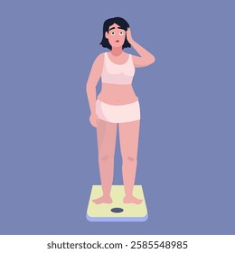 Curvy Woman Weighing Herself Flat Design Vector