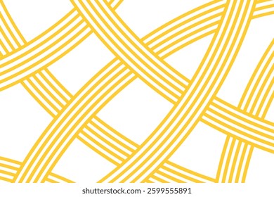 Curvy yellow lines. Ramen or noodle pattern. Pasta, tagliatelle or capellini background. Undulated spaghetti texture. Traditional Italian, Chinese of Japanese food print. Vector flat illustration.