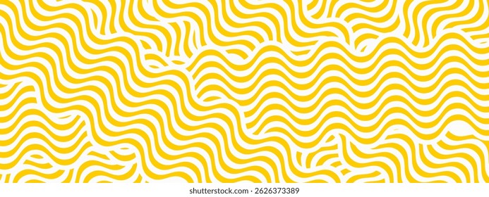 Curvy yellow lines. Ramen or noodle pattern. Pasta, tagliatelle or capellini background. Wavy spaghetti texture. Banner with traditional Italian, Chinese of Japanese food print. Vector illustration.