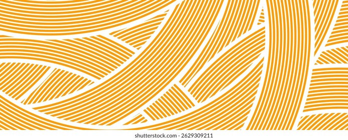 Curvy yellow lines. Ramen or noodle pattern. Pasta, tagliatelle or macaroni background. Undulate spaghetti texture. Banner with traditional Italian, Chinese of Japanese food print. Vector illustration