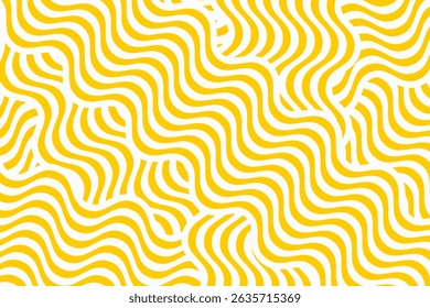 Curvy yellow lines. Ramen or noodle pattern. Pasta, tagliatelle, macaroni or capellini background. Undulated spaghetti texture. Traditional Italian, Chinese of Japanese food print. Vector illustration