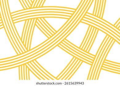Curvy yellow lines. Ramen, pasta or noodle pattern. Macaroni, tagliatelle or capellini background. Undulated spaghetti texture. Italian, Chinese of Japanese food print. Vector flat illustration.
