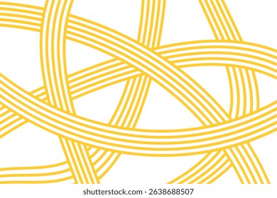 Curvy yellow lines. Ramen, pasta or noodle pattern. Spaghetti, macaroni, tagliatelle or capellini background. Traditional Italian, Chinese of Japanese food print. Vector flat illustration.