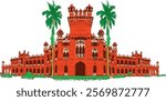Curzon Hall Vector Illustration. Dhaka University Science Faculty Building. Class room of Varsity. Rickshaw Painting style Curzon Hall Illustration. 