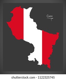 Cusco map with Peruvian national flag illustration