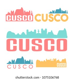 Cusco Peru Flat Icon Skyline Vector Silhouette Design Set Logo.