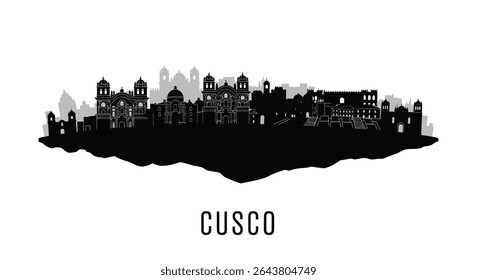Cusco Peru Skyline Black Silhouette on White.