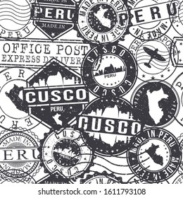 Cusco Peru Stamps Background. City Stamp Vector Art. Postal Passport Travel. Design Set Pattern.