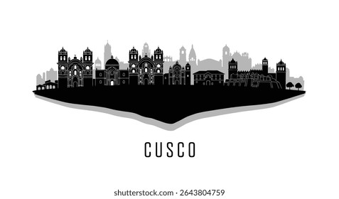 Cusco Skyline with Peru Landmark silhouette.