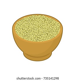 Cuscus in wooden bowl isolated. Groats in wood dish. Grain on white background. Vector illustration
