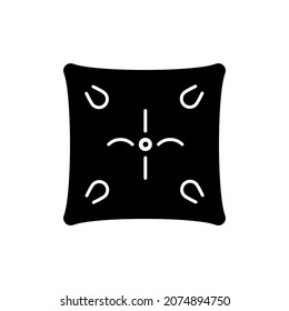 Cushion black glyph icon. Cotton pillow case. Linen bedding. Bedroom textile products, household cloths. Domestic material item. Silhouette symbol on white space. Vector isolated illustration