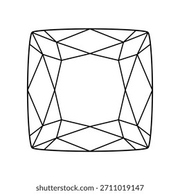 Cushion diamond cut shape isolated on white. Design diagram. Diamond pad shape top view. Cushion brilliant cut. Gemstone outline icon for jewellery design, branding, packaging, logo, digital graphic.