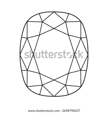Cushion diamond cut shape isolated on white background. Design diagram. Diamond top view. Gemstone outline icon for jewellery design, branding, packaging, logo, digital graphic. Cushion brilliant cut.