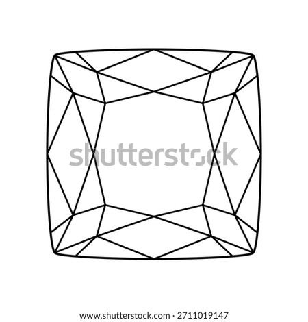 Cushion diamond cut shape isolated on white. Design diagram. Diamond pad shape top view. Cushion brilliant cut. Gemstone outline icon for jewellery design, branding, packaging, logo, digital graphic.