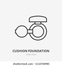 Cushion foundation flat line icon. Beauty care sign, illustration of compact powder. Thin linear logo for makeup, cosmetics store.