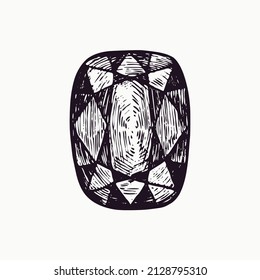 Forma de corte de piedra de gema del cojín, dibujo simple del doodle, estilo de sepultura