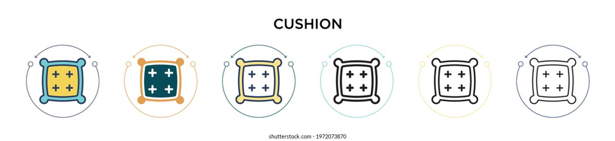 Cushion icon in filled, thin line, outline and stroke style. Vector illustration of two colored and black cushion vector icons designs can be used for mobile, ui, web